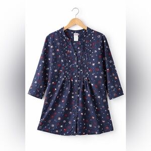 Vintage Patriotic Star Navy Button-Front Cotton Tunic Large